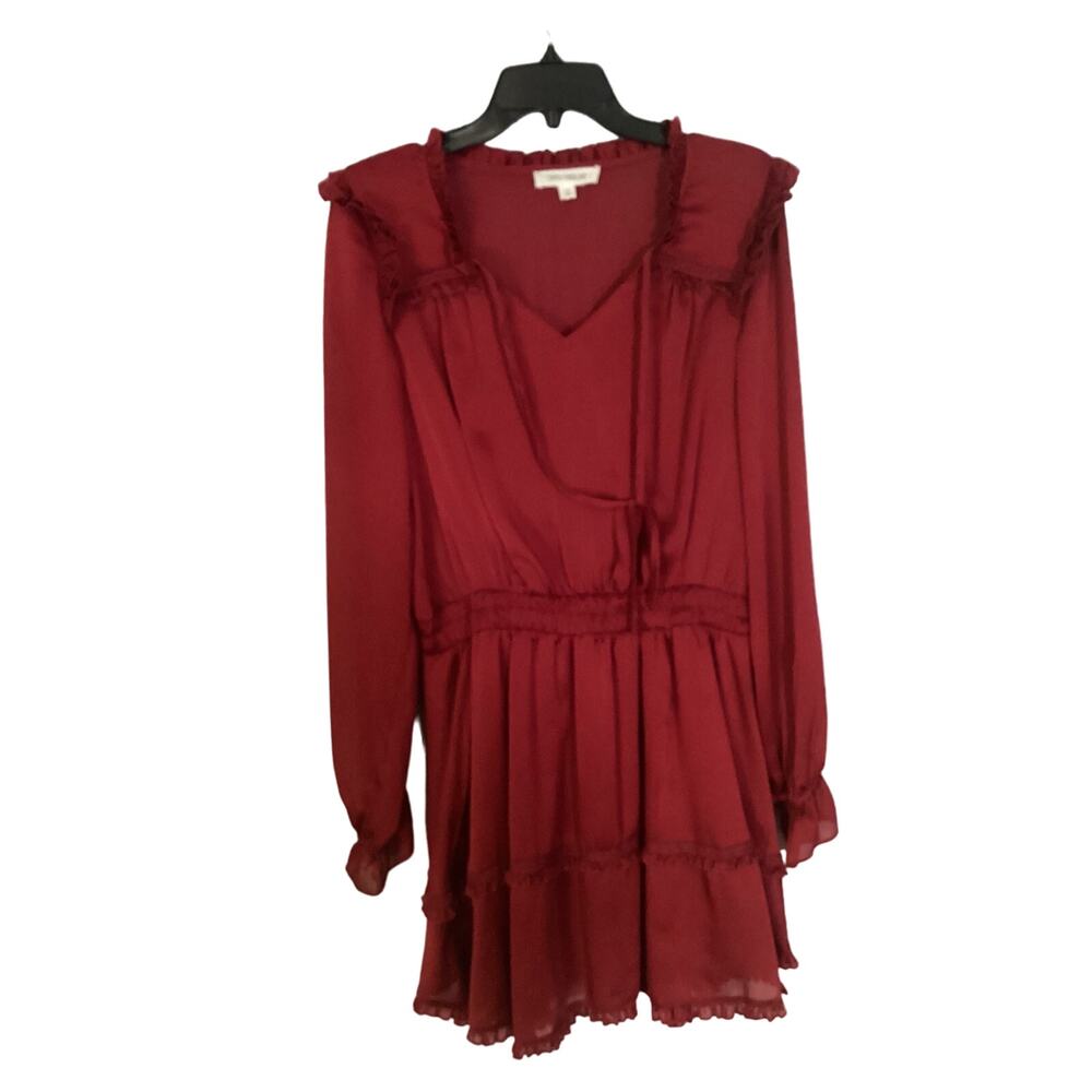 Shabby Chic Dress Size Large Red Western Ruffled Long Sleeve Tunic